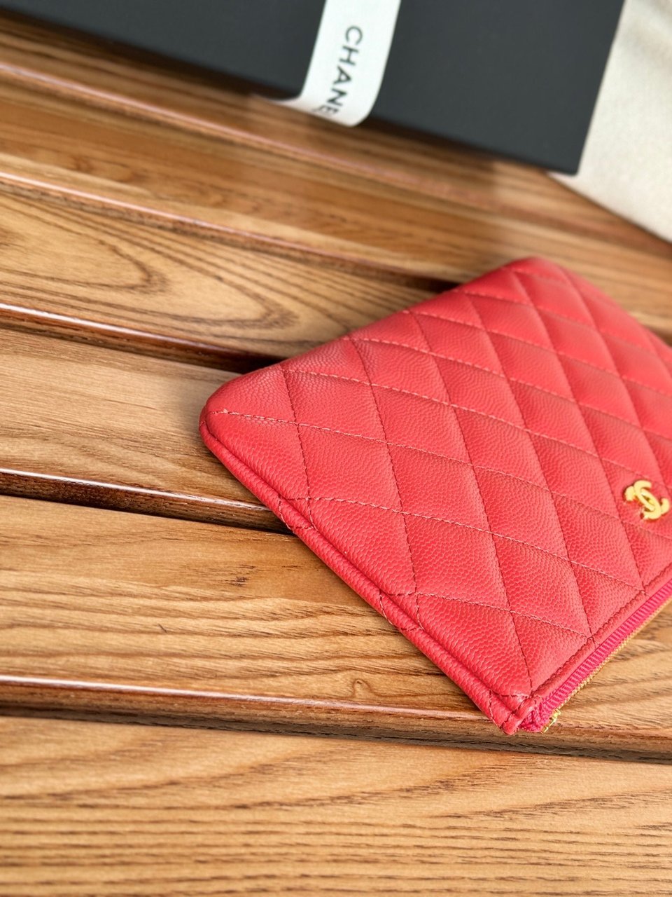 Chanel Zipped Wallet 20Cm Red Quilted Caviar Gold Hardware view 7