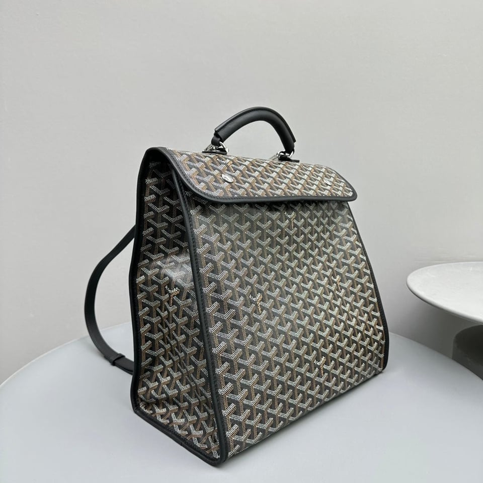 Goyard Leger Backpack 37 Cm Black Goyardine Canvas With Calfskin Trim view 9