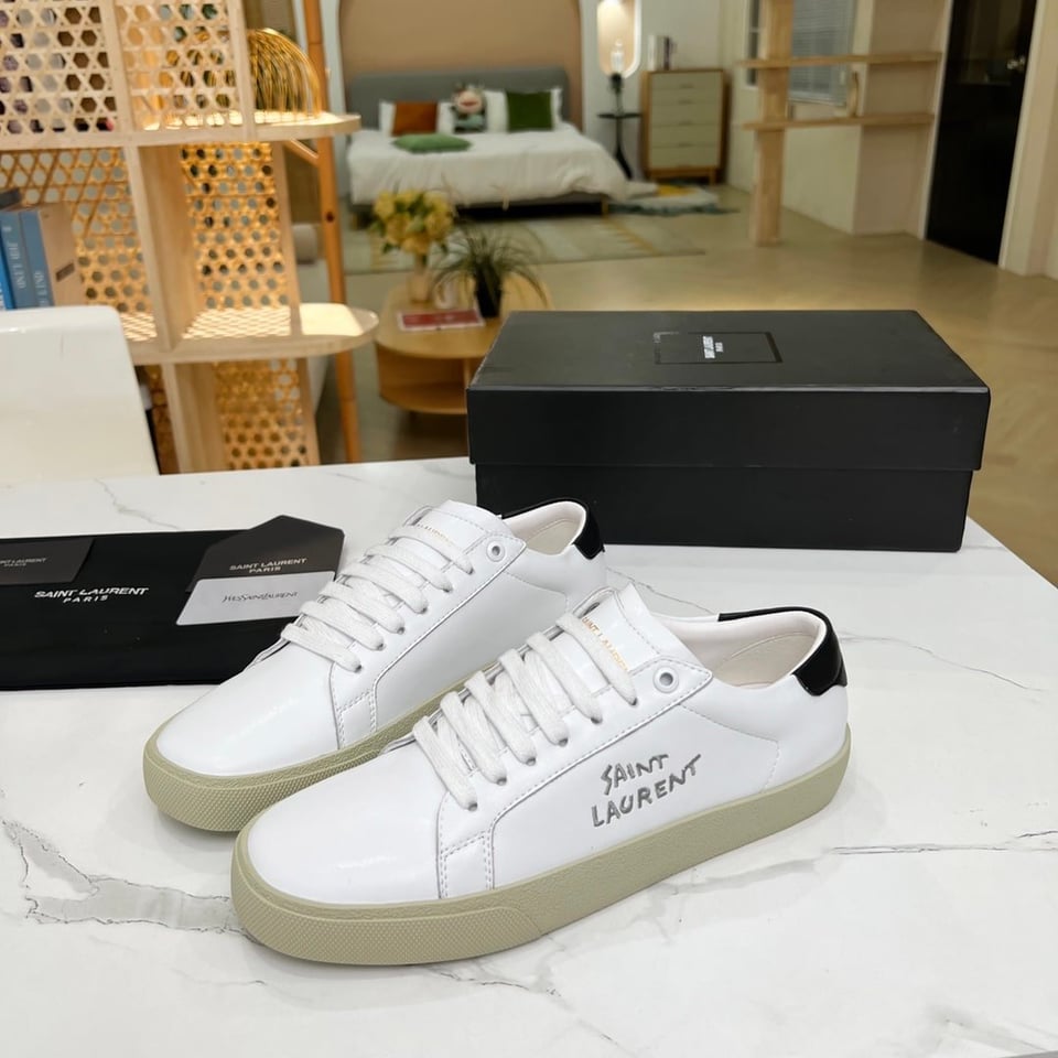 Saint Laurent Court Classic Embroidered Sneakers Black And White view 10