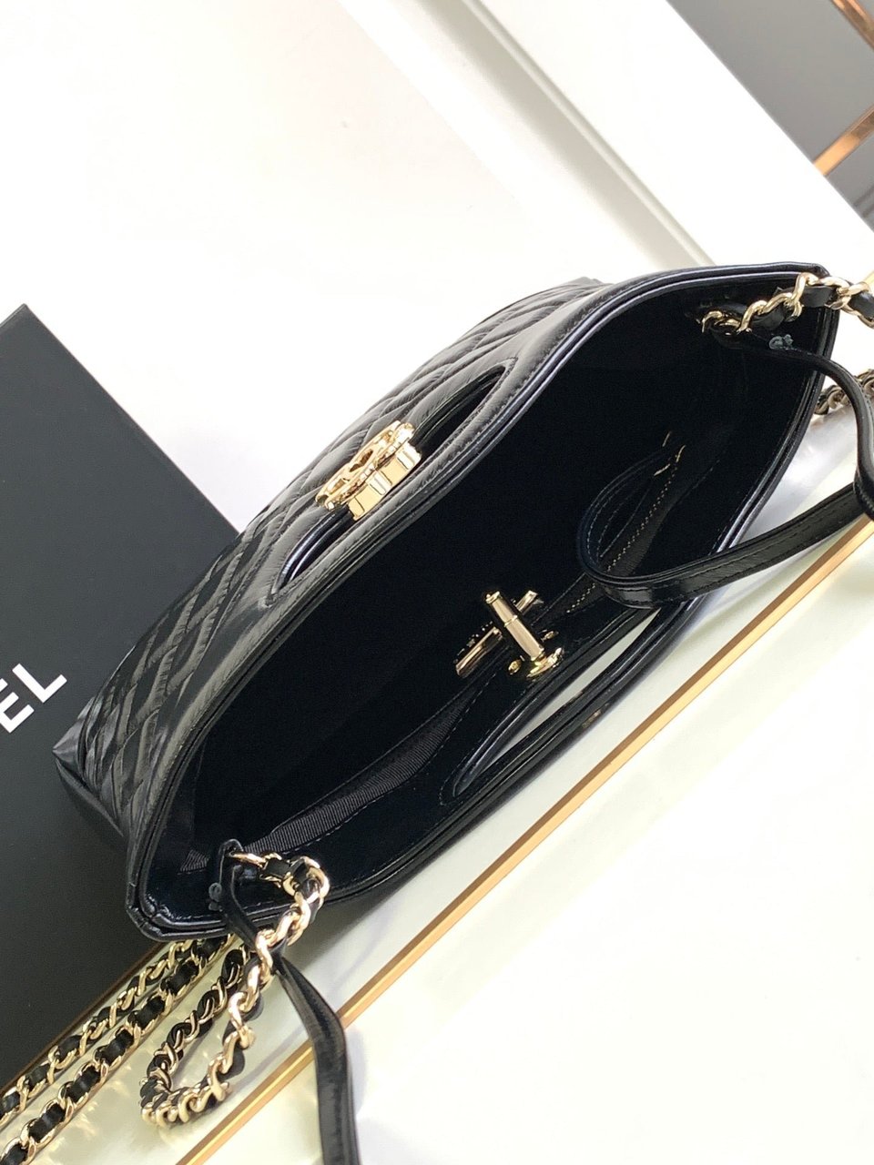 Chanel 24S31 Mini Shopping Bag 22Cm Black Lambskin Gold Hardware view 4