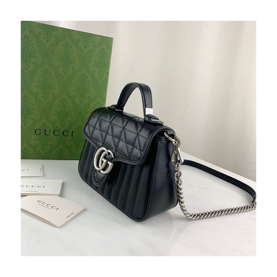 Gucci GG Marmont Black Matelasse Leather Mini Top Handle Bag view 5