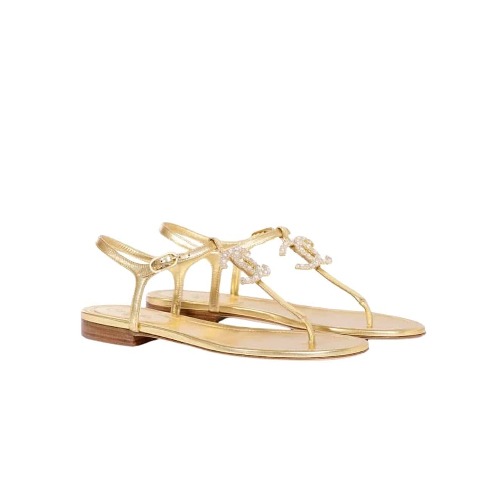 Chanel Gold Pearl Cc Logo Thong Sandals Golden view 2