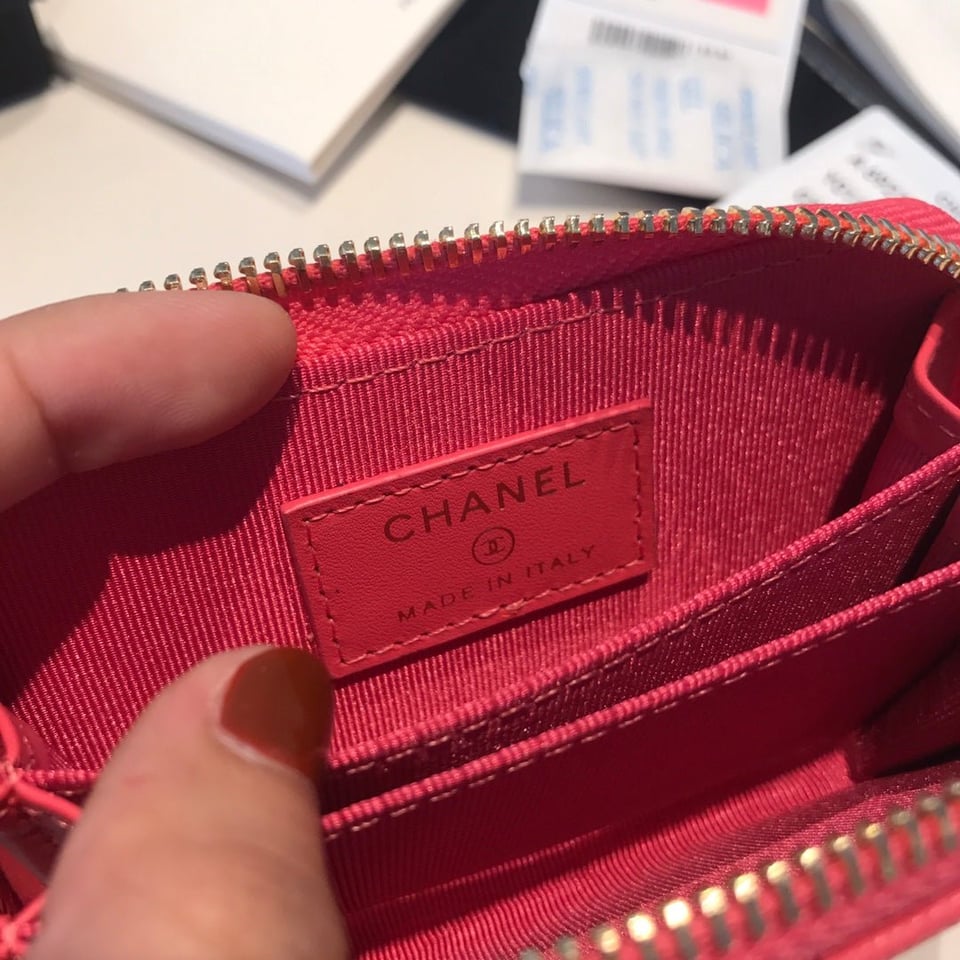 Chanel Zipped Coin Basic Purse 11 Red Pink Calfskin Gold Icon view 5