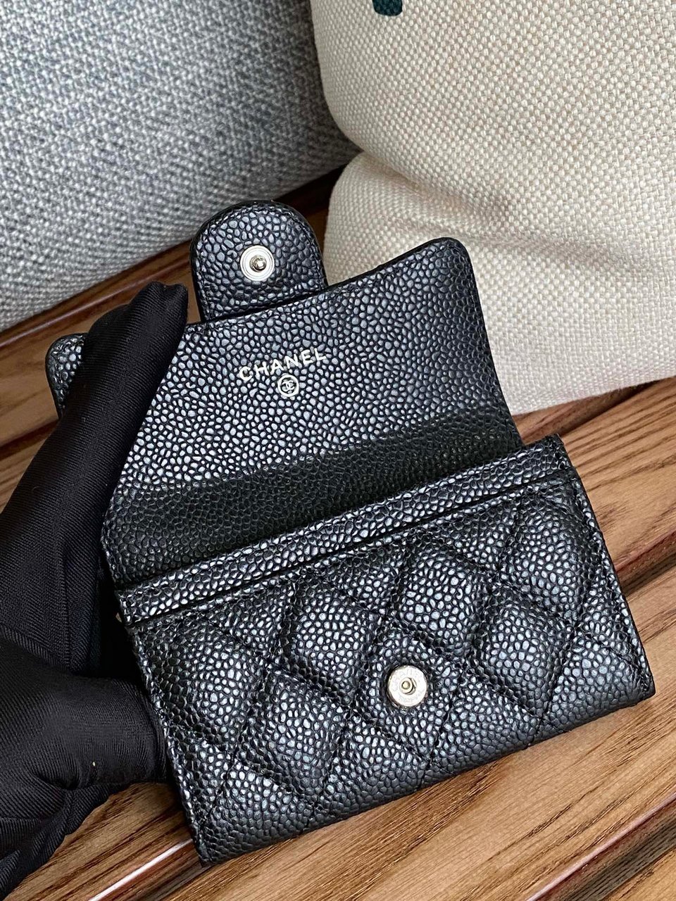 Chanel Small Wallet 11Cm Black Caviar Silver Hardware view 10
