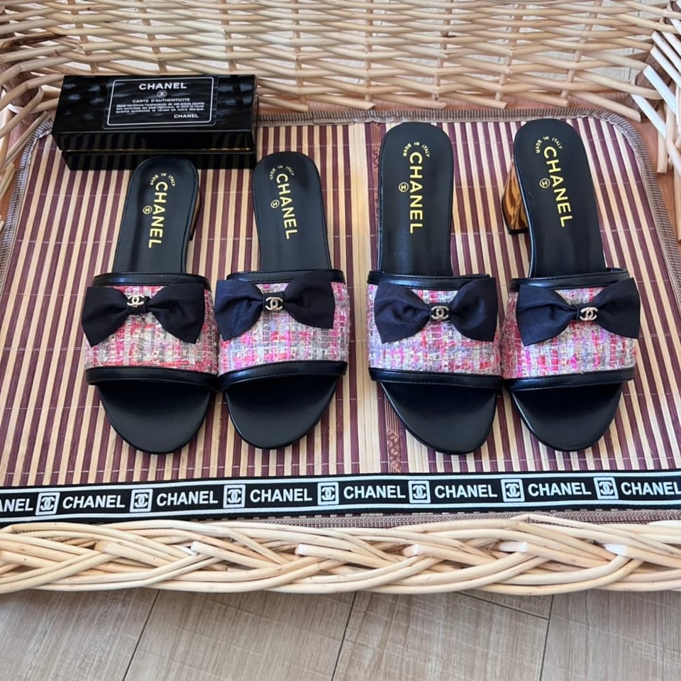 Chanel Grosgrain Ribbon Bow Mule Tweed Pink G45691 view 11