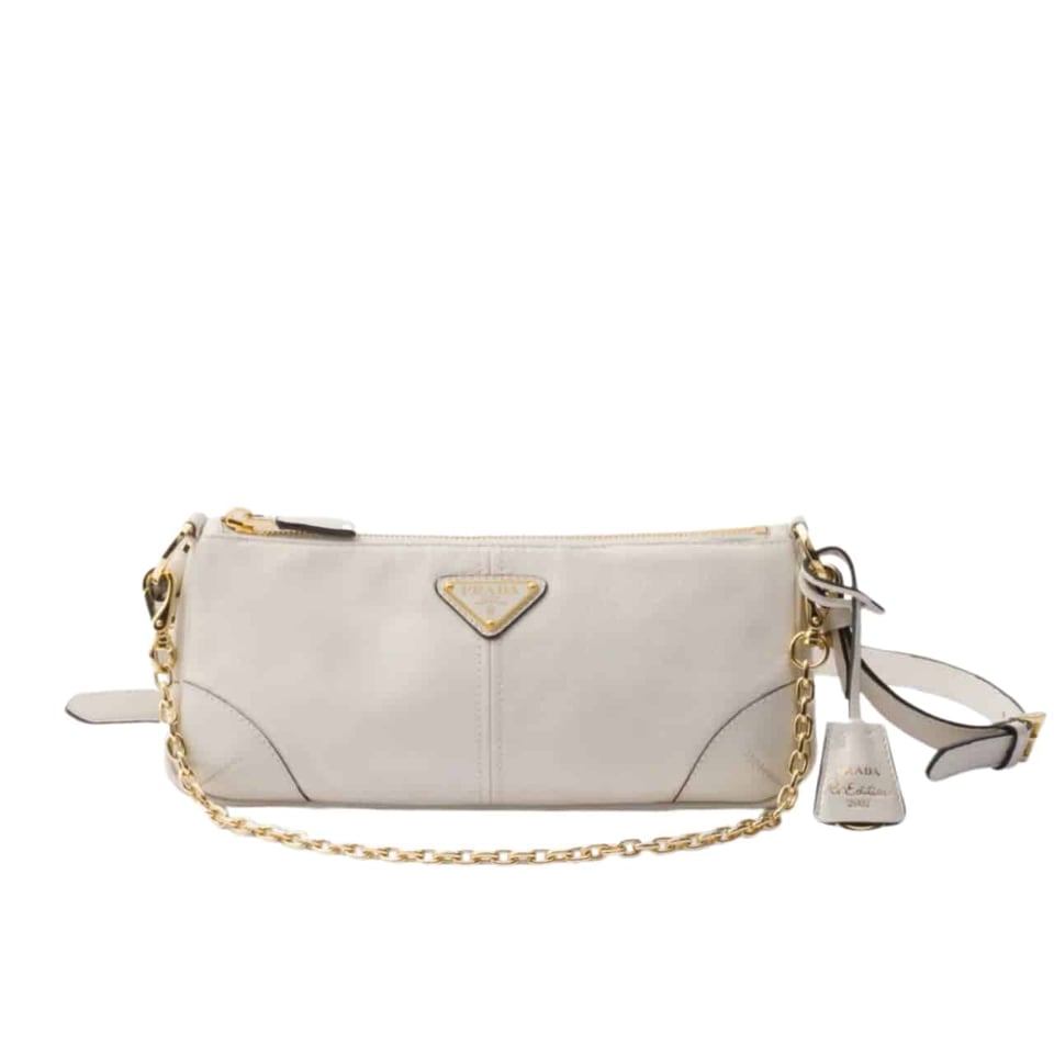 Prada Re Edition 2002 Leather Shoulder Bag White 23Cm