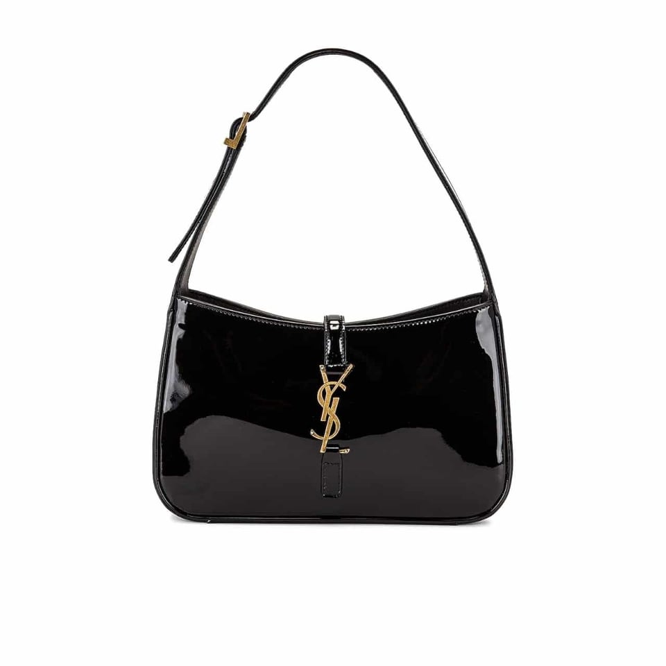 Saint Laurent Le 5 A 7 Patent Hobo Bag In Shiny Leather Black 25Cm view 2