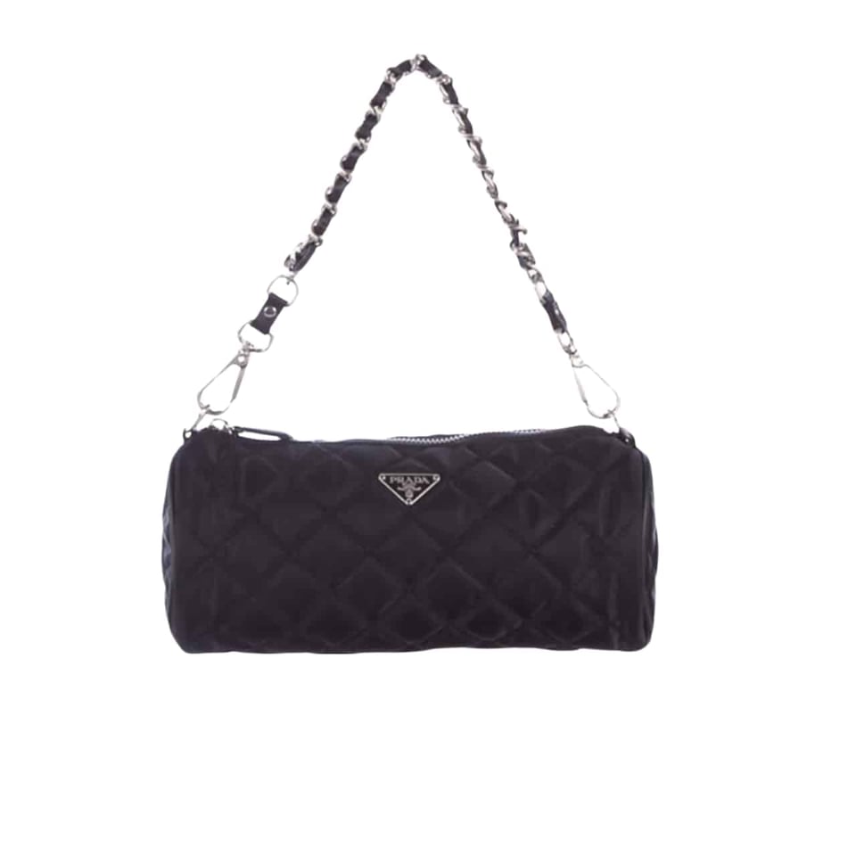 Prada Tessuto Black Quilted Barrel Bag Black 20Cm
