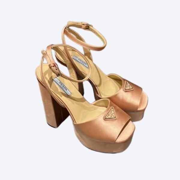 Prada High-Heeled Satin Beige Sandals view 2
