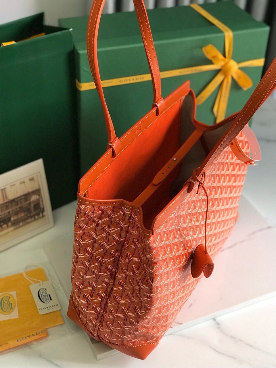 Goyard Bellechasse Biaude Pm Bag 36 Cm Orange Goyardine Canvas And Calfskin Trim view 6