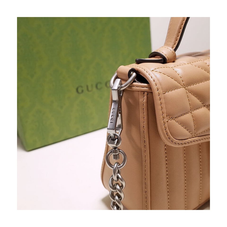 Gucci GG Marmont Rose Beige Matelasse Leather Mini Top Handle Bag view 6