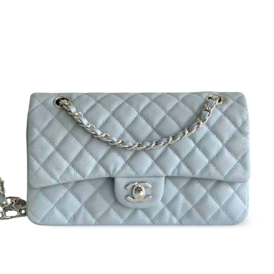 Chanel Classic Flap Bag 25 cm Light Blue Caviar Silver-Tone Hardware A01112 view 2