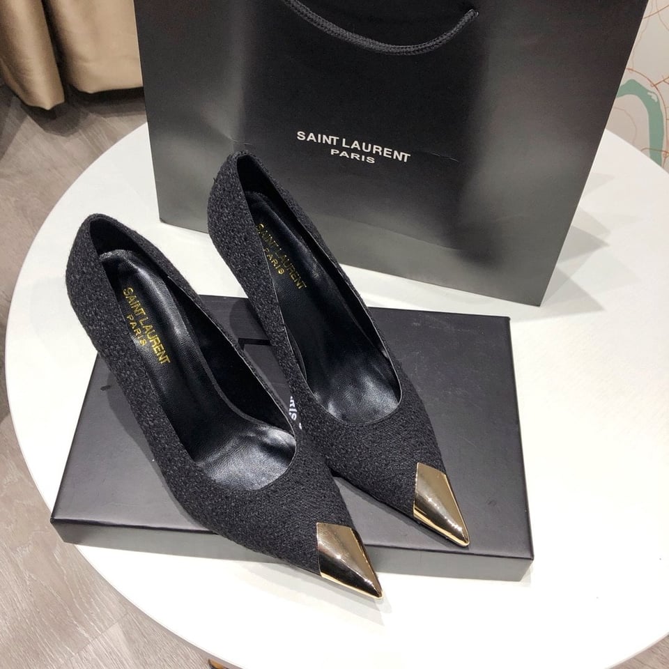 Saint Laurent Vesper Leather Trimmed Boucl? Pumps Black view 5