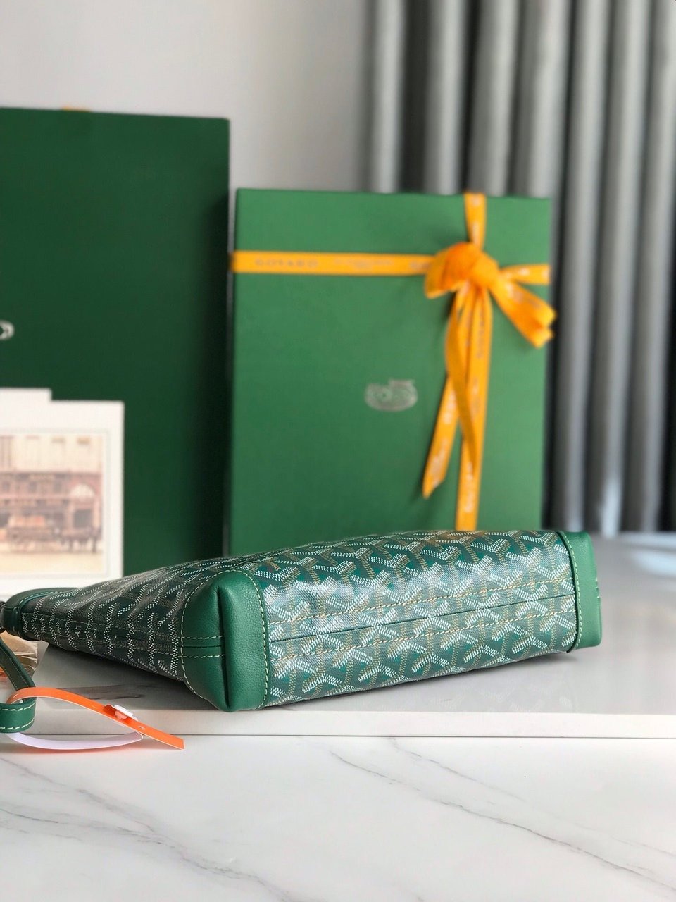 Goyard Conti Pouch 24 Cm Green Lambskin And Goyardine Canvas view 3