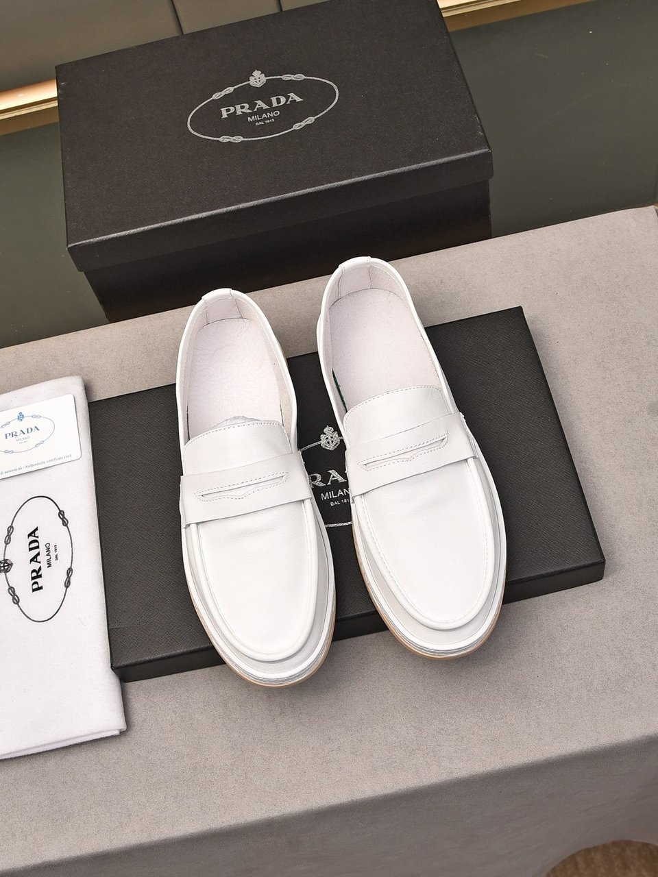 Prada Men’S Flat Loafers Leather White view 7
