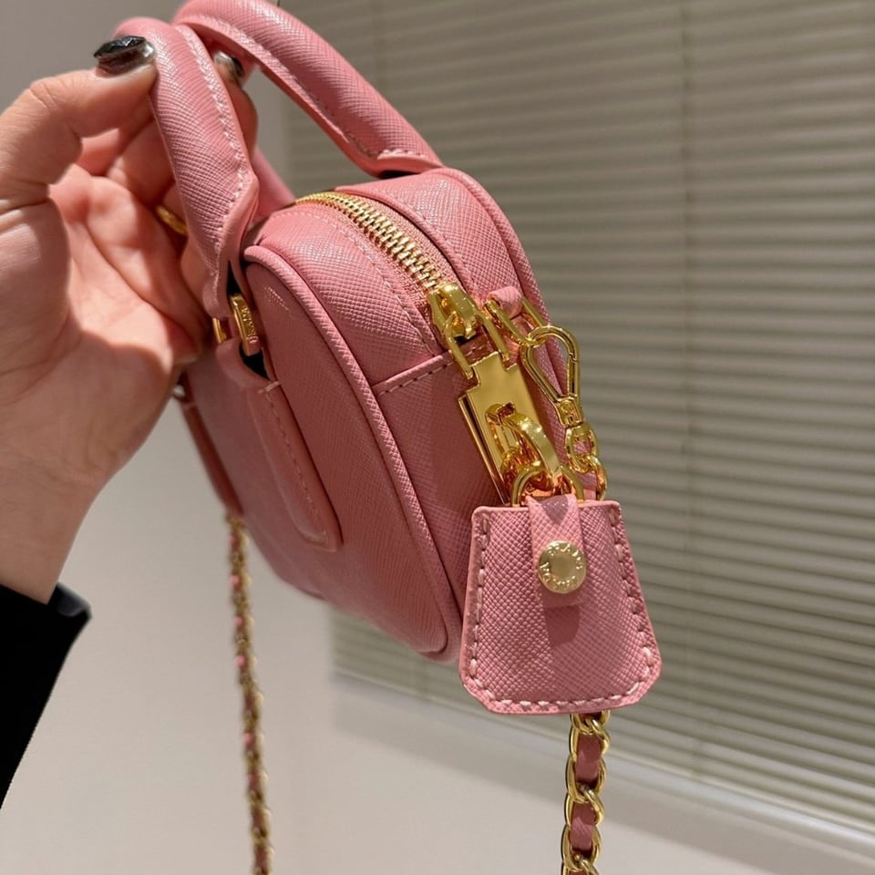 Prada Saffiano Lux Signature Mini Bauletto Bag Pink 19Cm view 4
