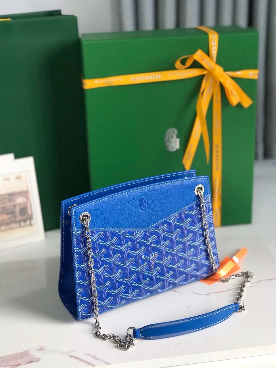 Goyard Rouette Structuré Mini Bag 21 Sapphire Blue Goyardine Canvas And Calfskin view 7