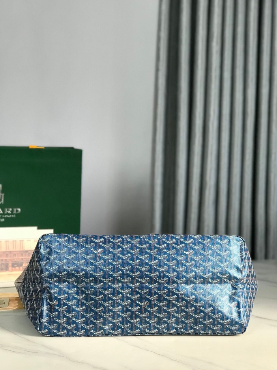 Goyard Saint Louis Gm Bag 40Cm Deep Blue Canvas Chevroches Calfskin view 6