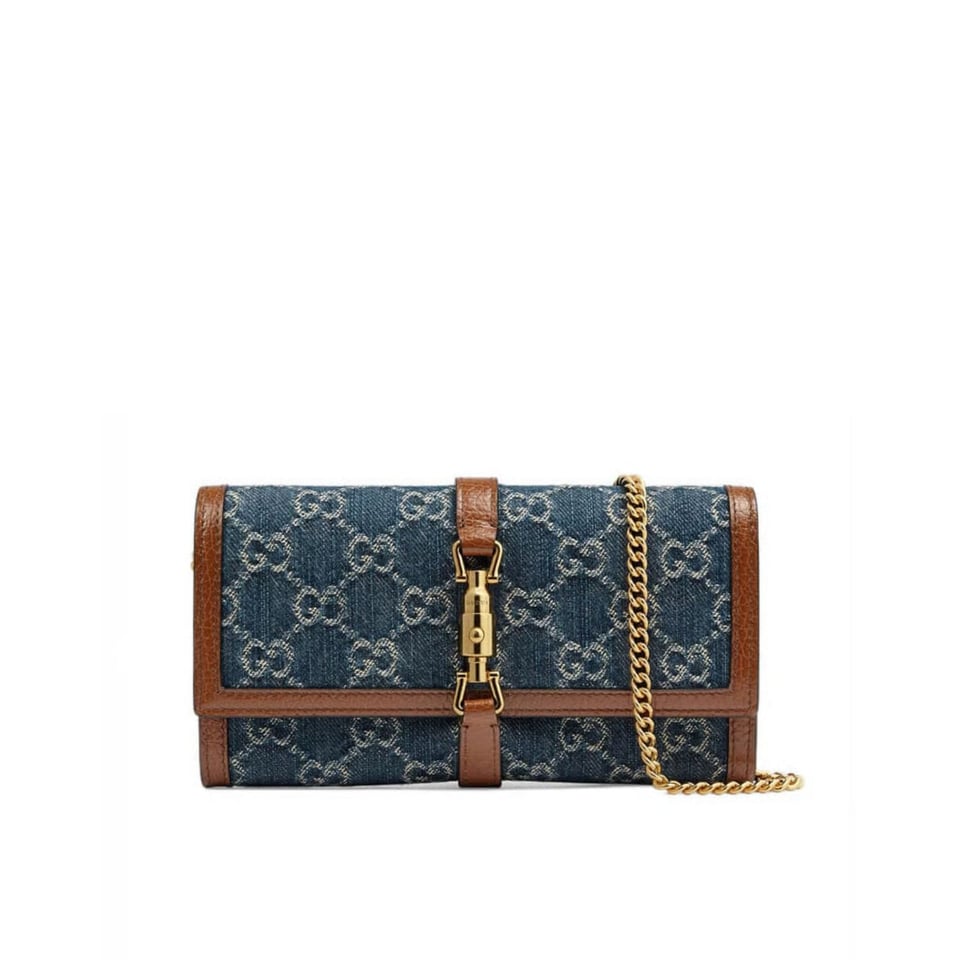 Gucci Jackie 1961 Chain Wallet in Blue Denim 19cm view 2