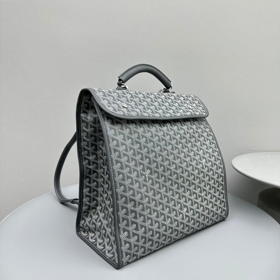 Goyard Leger Backpack 37 Cm Gray Goyardine Canvas With Calfskin Trim view 10