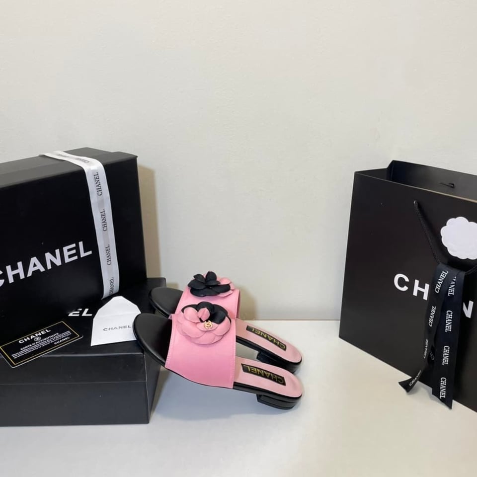 Chanel Camellia Slides Pink Black view 7
