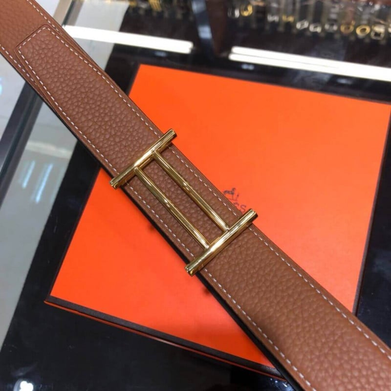 Hermes Rider Belt Buckle &amp; Reversible Leather Strap 32mm H075372 Brown/Black view 4