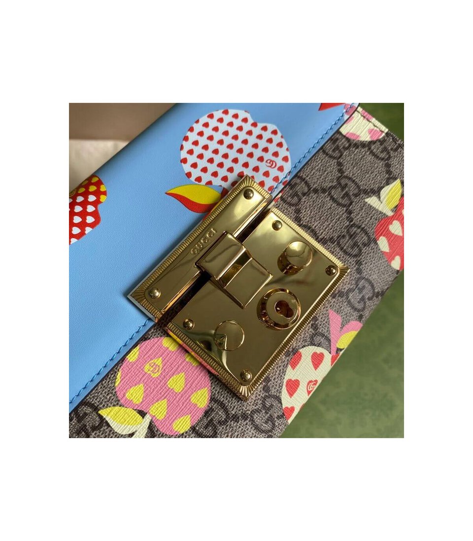 Gucci Padlock Heart Apple Pattern Small Shoulder Bag Blue view 11