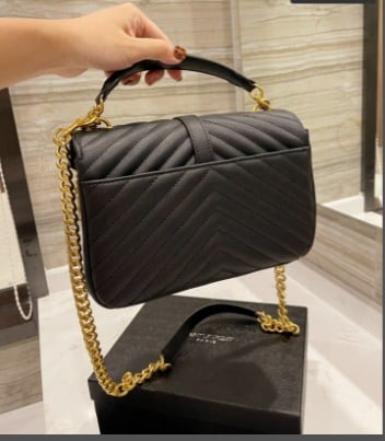 Ysl College Medium Chain In Quilted Leather Black Gold view 5
