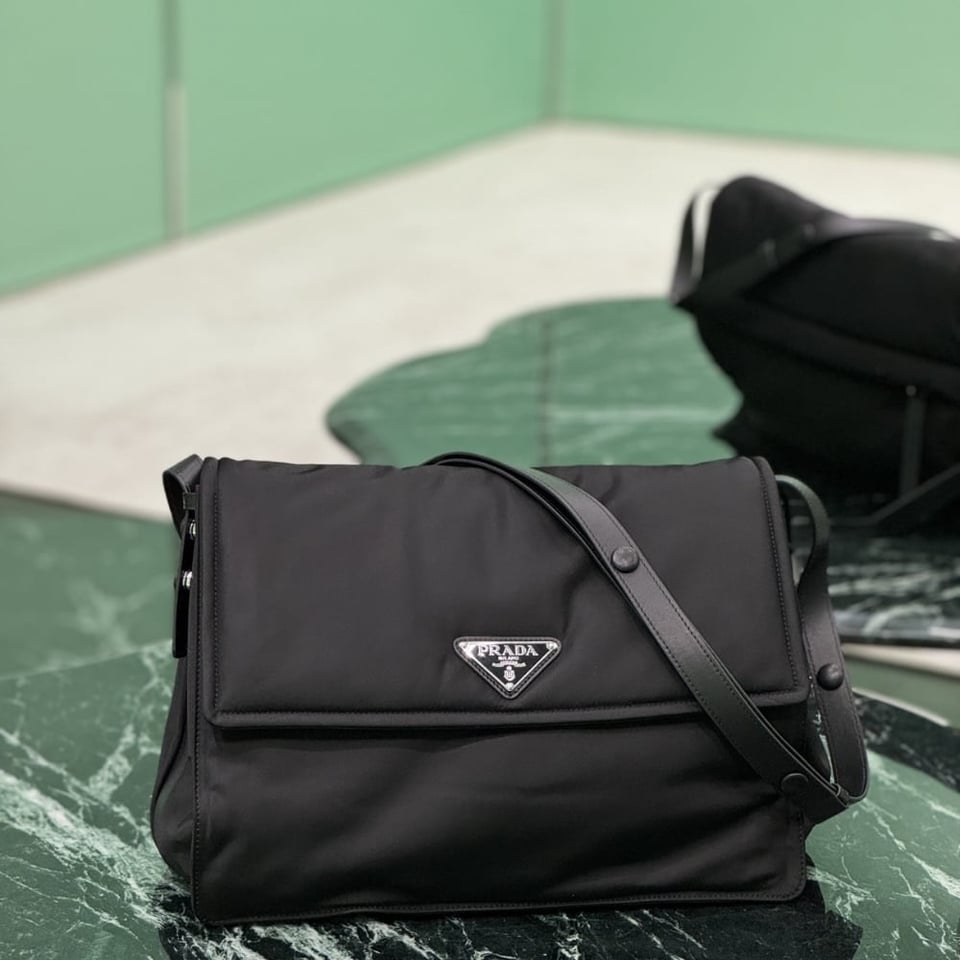 Prada Re Nylon Large Padded Shoulder Bag Black 38Cm view 3