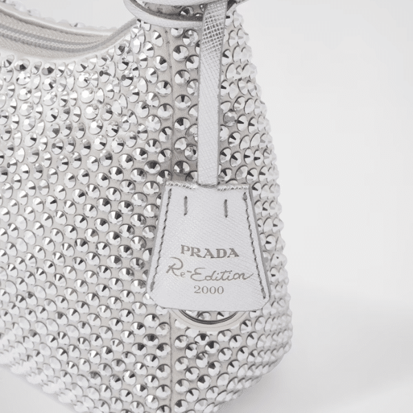 Prada Satin Mini Bag With Artificial Crystals Silver 21Cm view 5