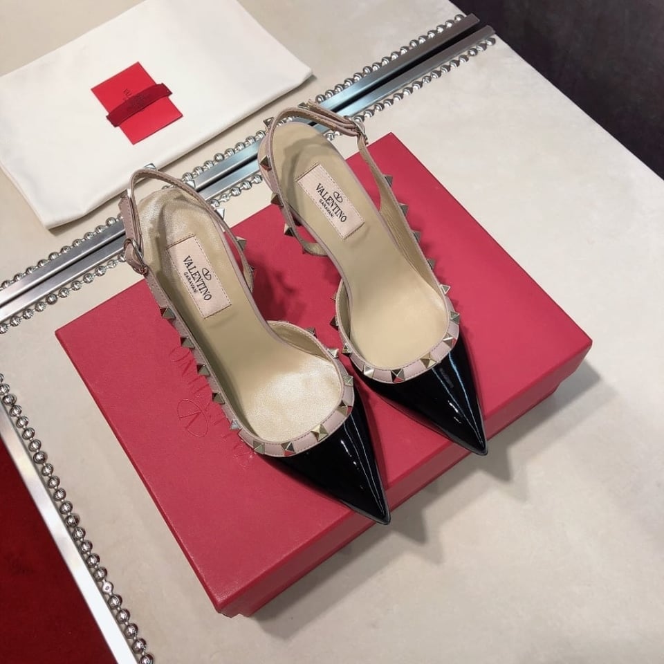 Valentino Garavani Rockstud Patent Leather Strap Pump Black view 10