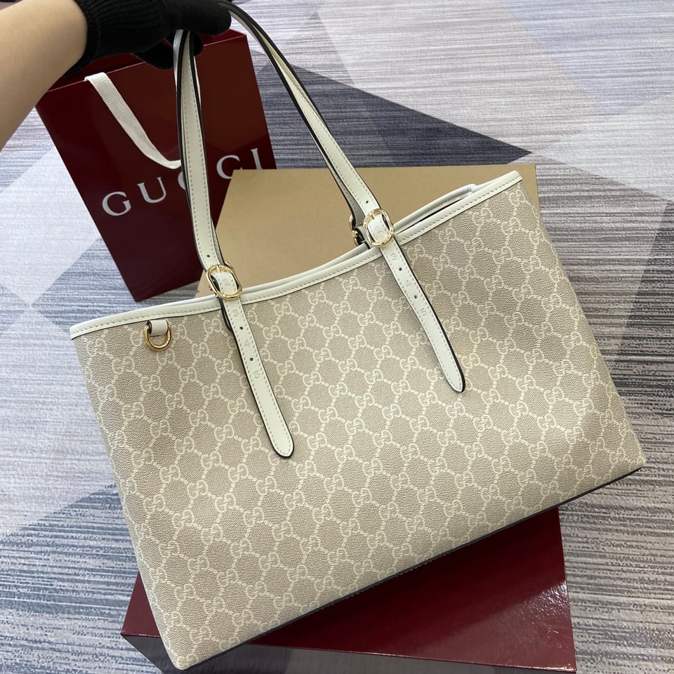 Gucci GG Emblem Large Tote Bag Beige And White Fabric 815213 38cm/15in view 7