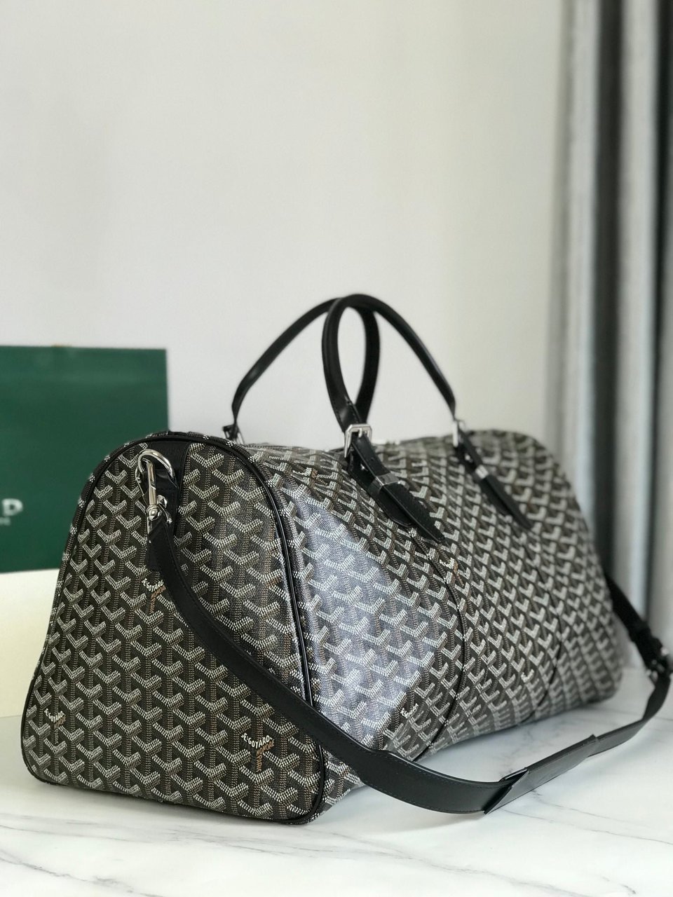 Goyard Boston 50 Bag Cm Black Goyardine Canvas And Calfskin Trim view 6