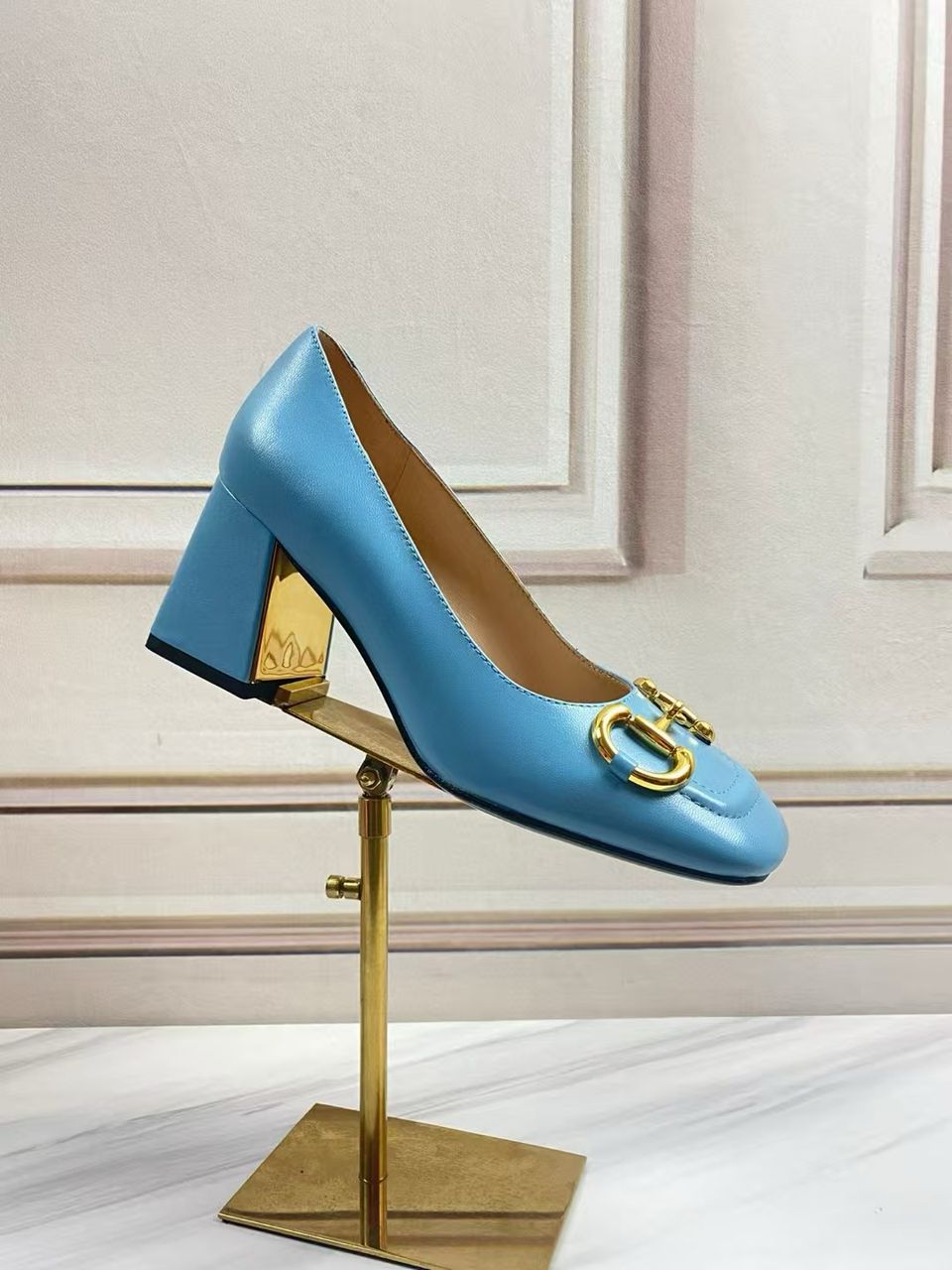 Gucci Women’S Mid Heel Pump With Horsebit Blue view 7