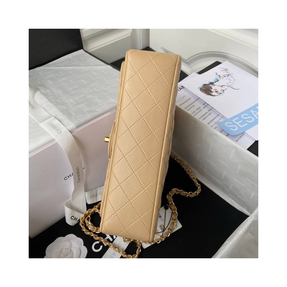 Chanel Classic Flap Bag 25 cm Beige Caviar Gold-Tone Hardware A01112 view 8