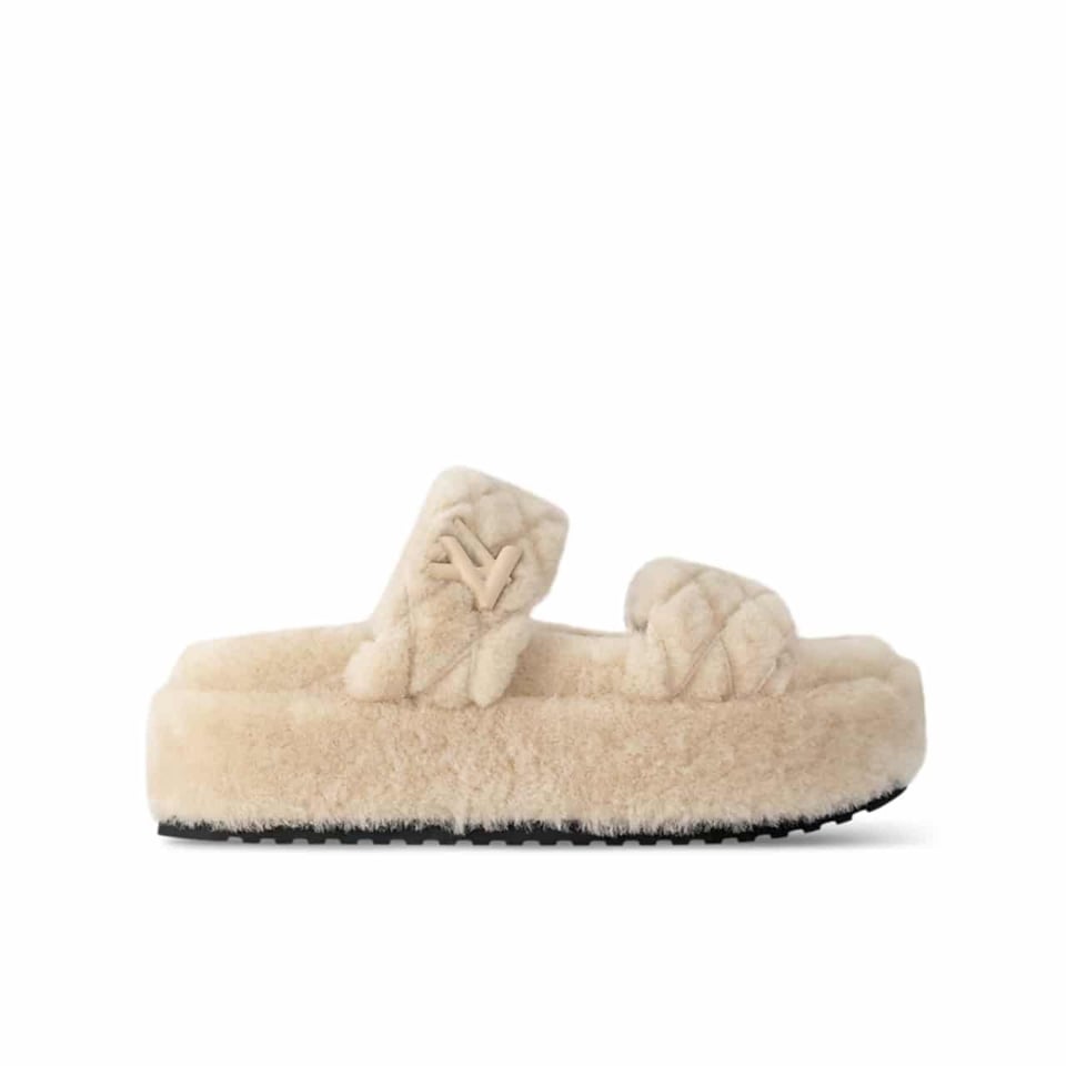 Louis Vuitton Lv Sunset Platform Comfort Mule Shearling Natural 1Actvf view 2