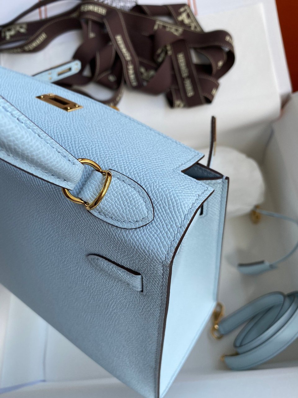 Hermes Kelly 25 Bag In Light Blue Epsom Leather For Women 25cm/10in view 4