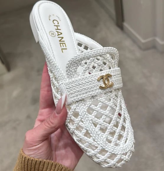 Chanel Braided Woven Raffia Mules with CC Logo White Raffia G39850 view 2