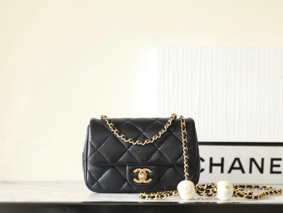 Chanel 24S Mini Flap Bag 17Cm Black Lambskin Pearl Ball view 4