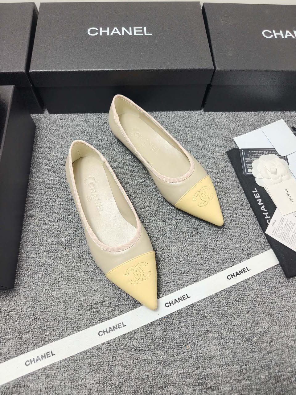 Chanel Ballet Flats In Iridescent Lambskin Light Khaki And Yellow view 4