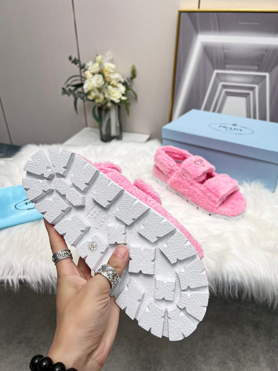 Prada Petal Pink Terrycloth Sandals 1X737Mh39F0442Fd020 view 3