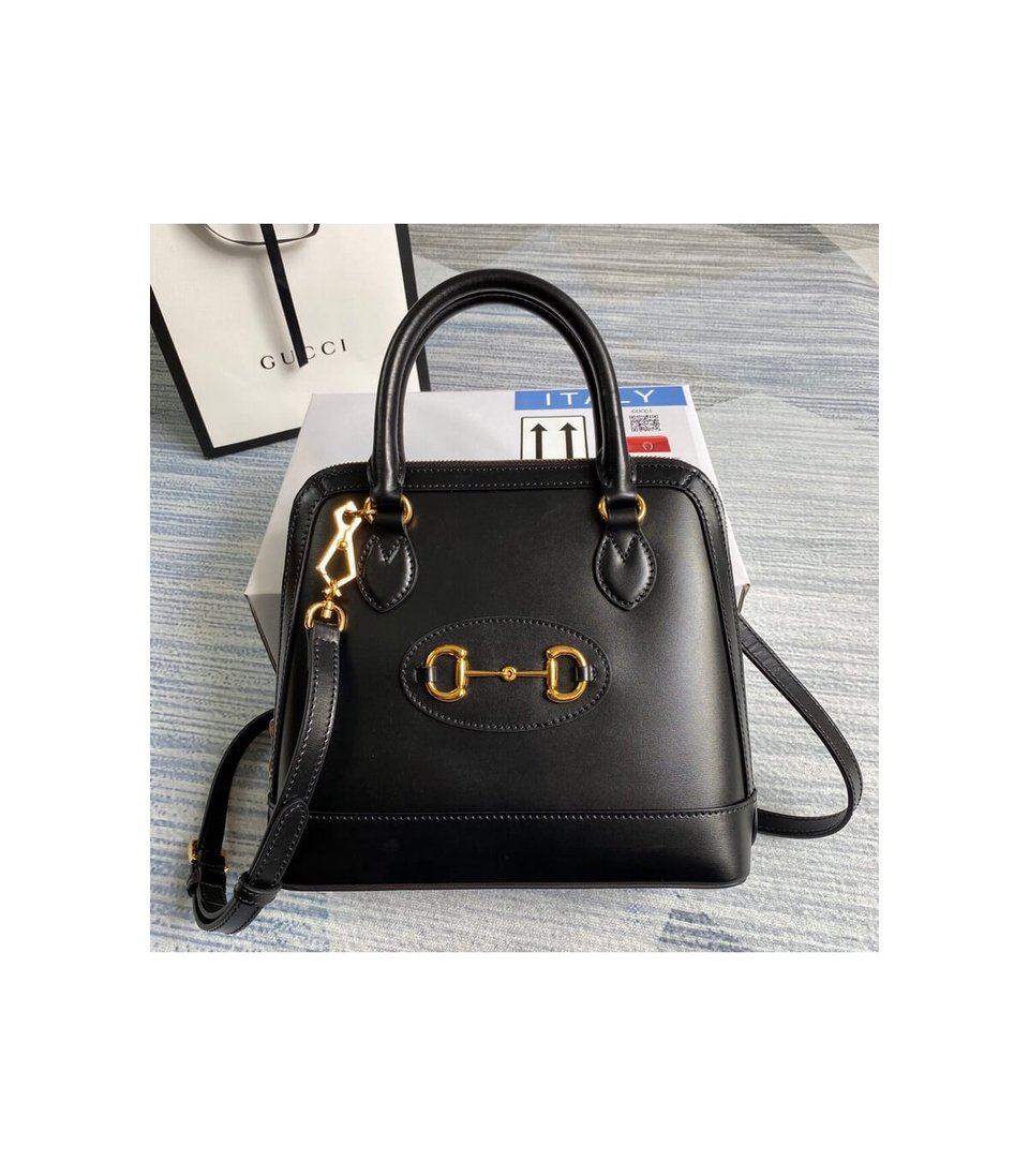 Gucci Horsebit 1955 Small Top Handle Bag in Black Leather view 3