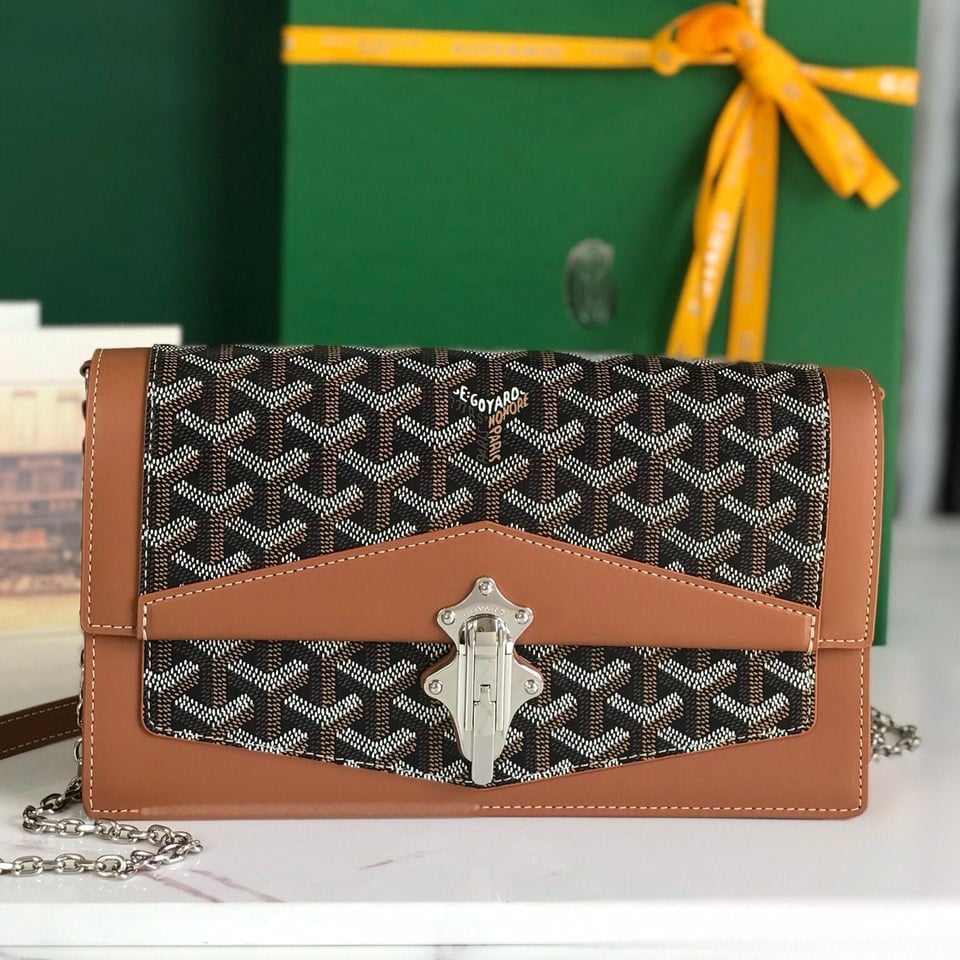 Goyard Duchesse Marie-Caroline Bag 25 Cm Black Goyardine Canvas And Tan Smooth Calfskin view 11