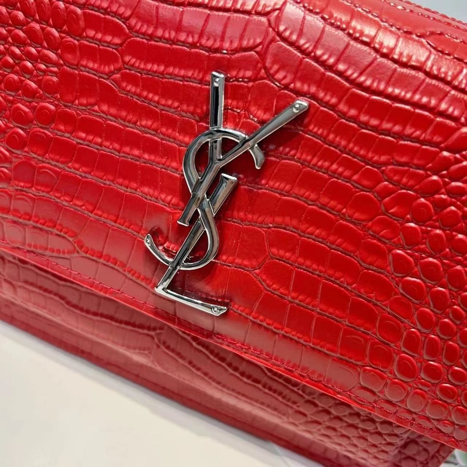 Saint Laurent Sunset Embossed Leather Bag Red view 11