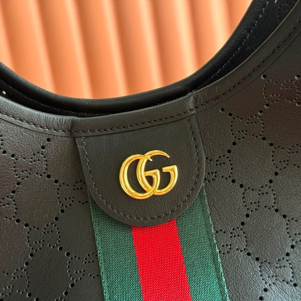 Gucci Giglio Small Tote Bag 25cm/9.8in Black GG Leather 860845 view 7
