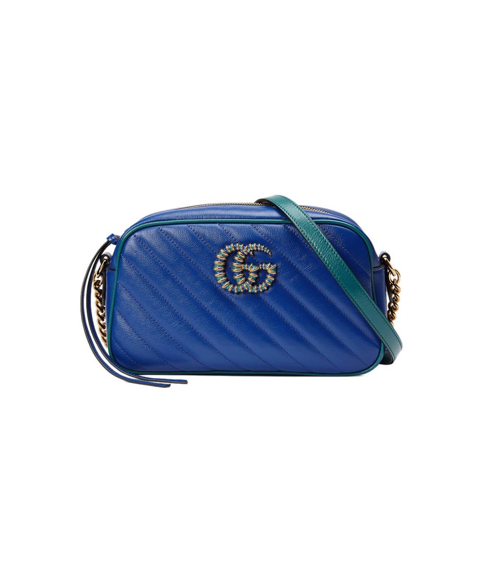 Gucci GG Marmont Small Shoulder Bag Blue and Emerald Leather view 2