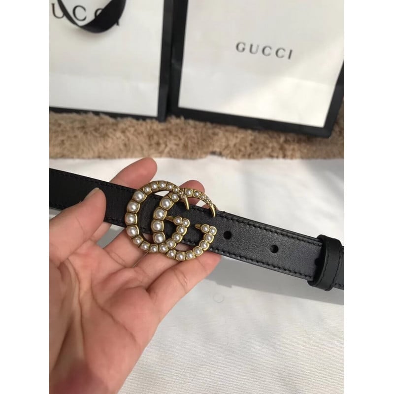 Gucci 20mm Leather Belt With Pearl Double G 453260 view 10
