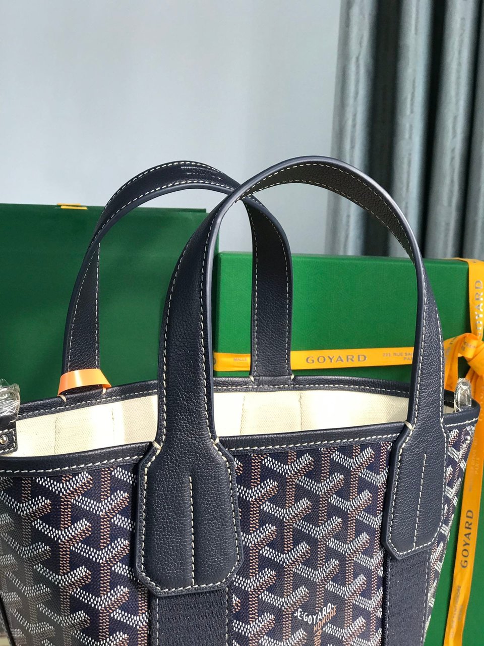 Goyard Small Belharra 24 Cm Navy Blue Goyardine Canvas And Lambskin view 4
