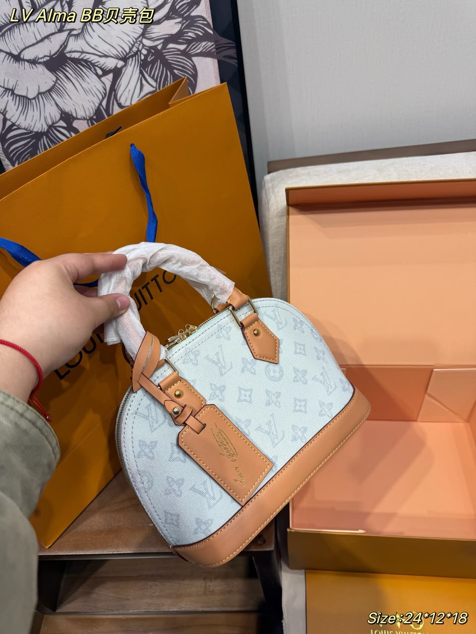 Louis Vuitton Alma BB Bag Monogram Origine Bleu Courrier 23.5cm M27526 view 4