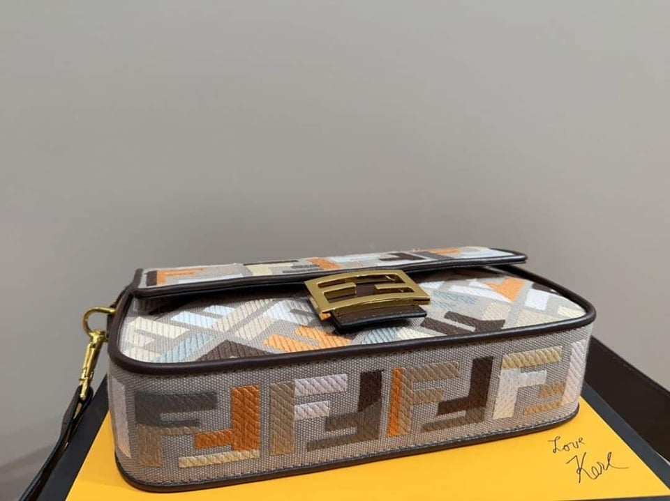 Fendi Baguette Multicolor Canvas Bag With Ff Embroidery 25Cm 8Br600Anh4F1Mql view 4
